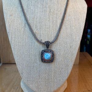 Larimar Pendant Sterling Silver Woven Necklace